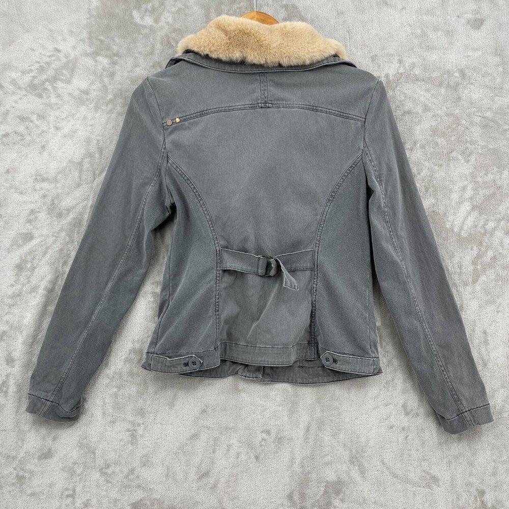 Anthroplogie Marrakech Faux Fur Collar Aviator Moto Jacket Coat Gray - Picture 6 of 14